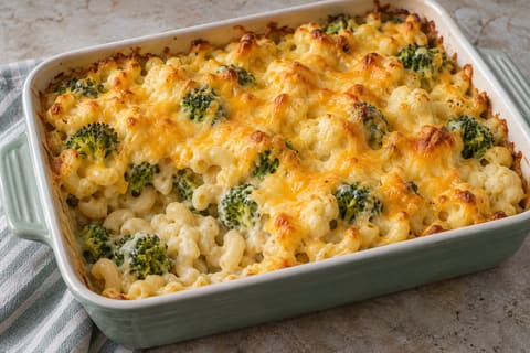 Broccoli and cauliflower macaroni bake — finished-dish illustration