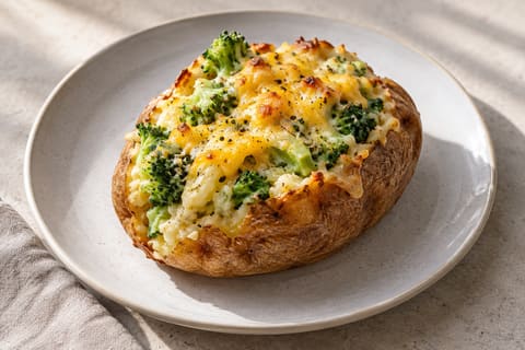 Broccoli and Cheddar jacket potatoes — finished-dish illustration