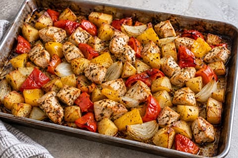 Chicken and pepper traybake — finished-dish illustration