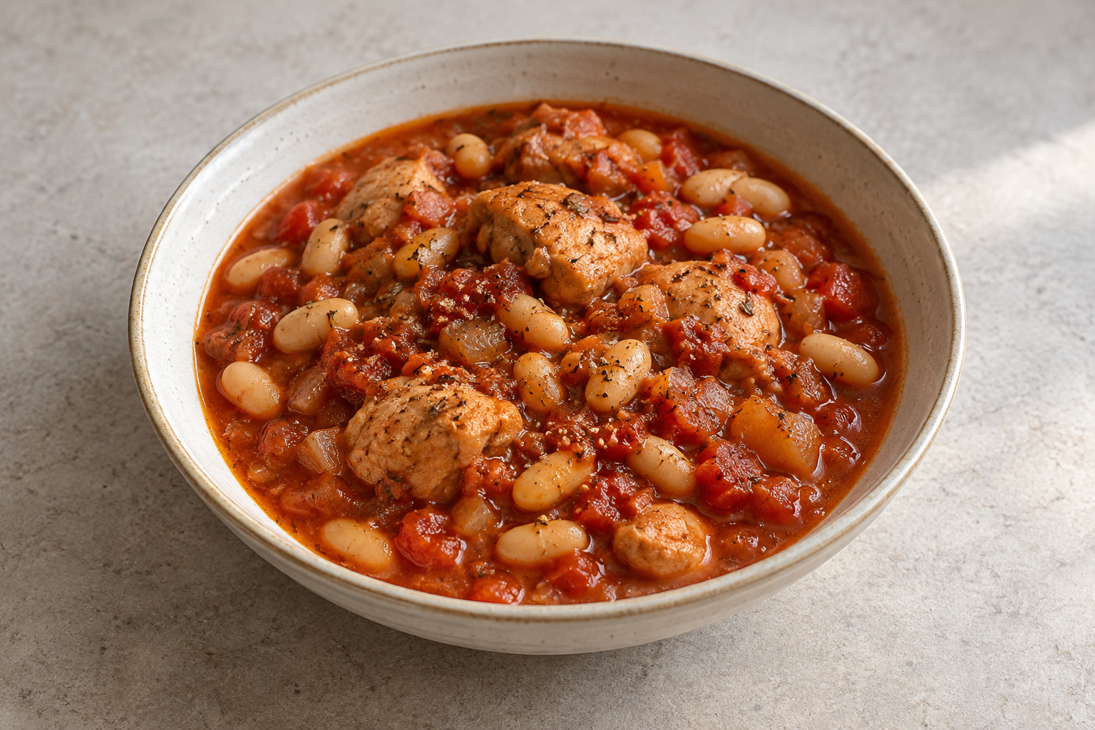 Chicken and white bean tomato stew — finished-dish illustration