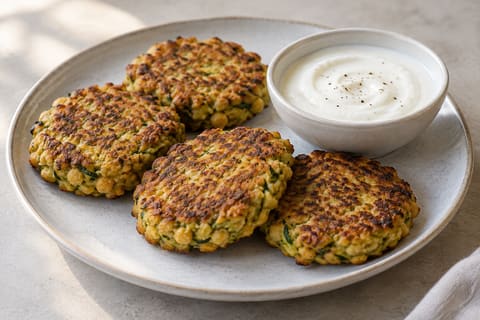 Courgette and chickpea fritters — finished-dish illustration