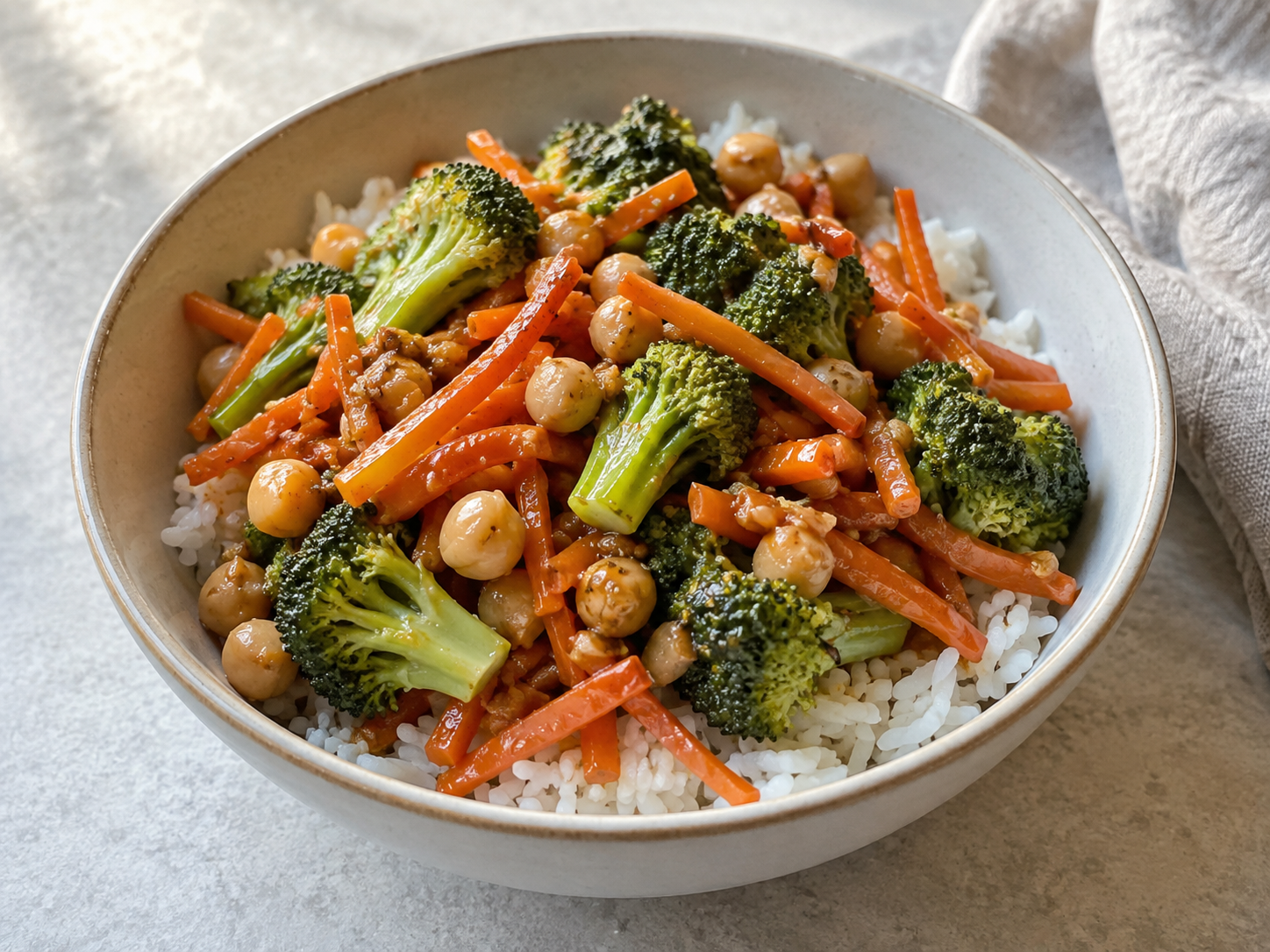 Ginger vegetable rice bowl — finished-dish illustration