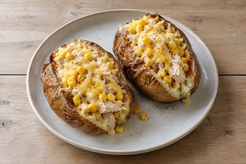 Leftover chicken and sweetcorn baked potatoes — finished-dish illustration