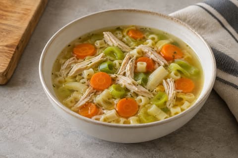 Leftover chicken and vegetable soup — finished-dish illustration