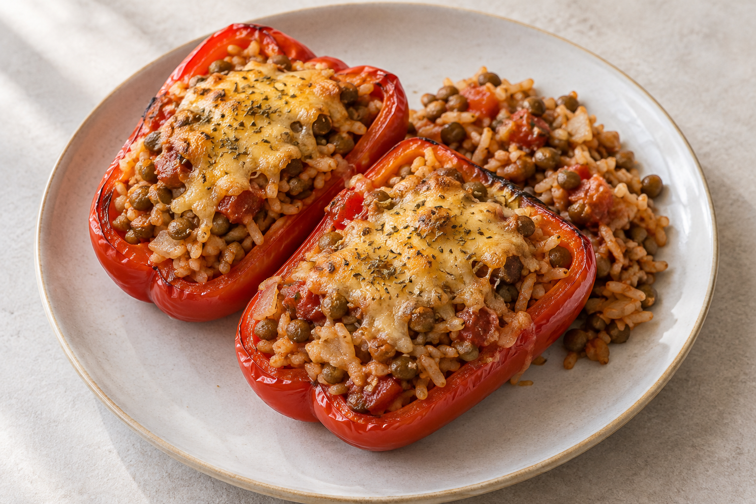 Lentil and rice stuffed peppers — finished-dish illustration