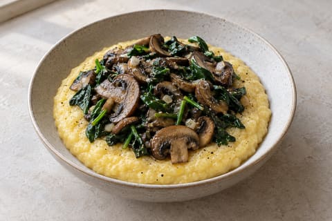 Mushroom and spinach polenta — finished-dish illustration