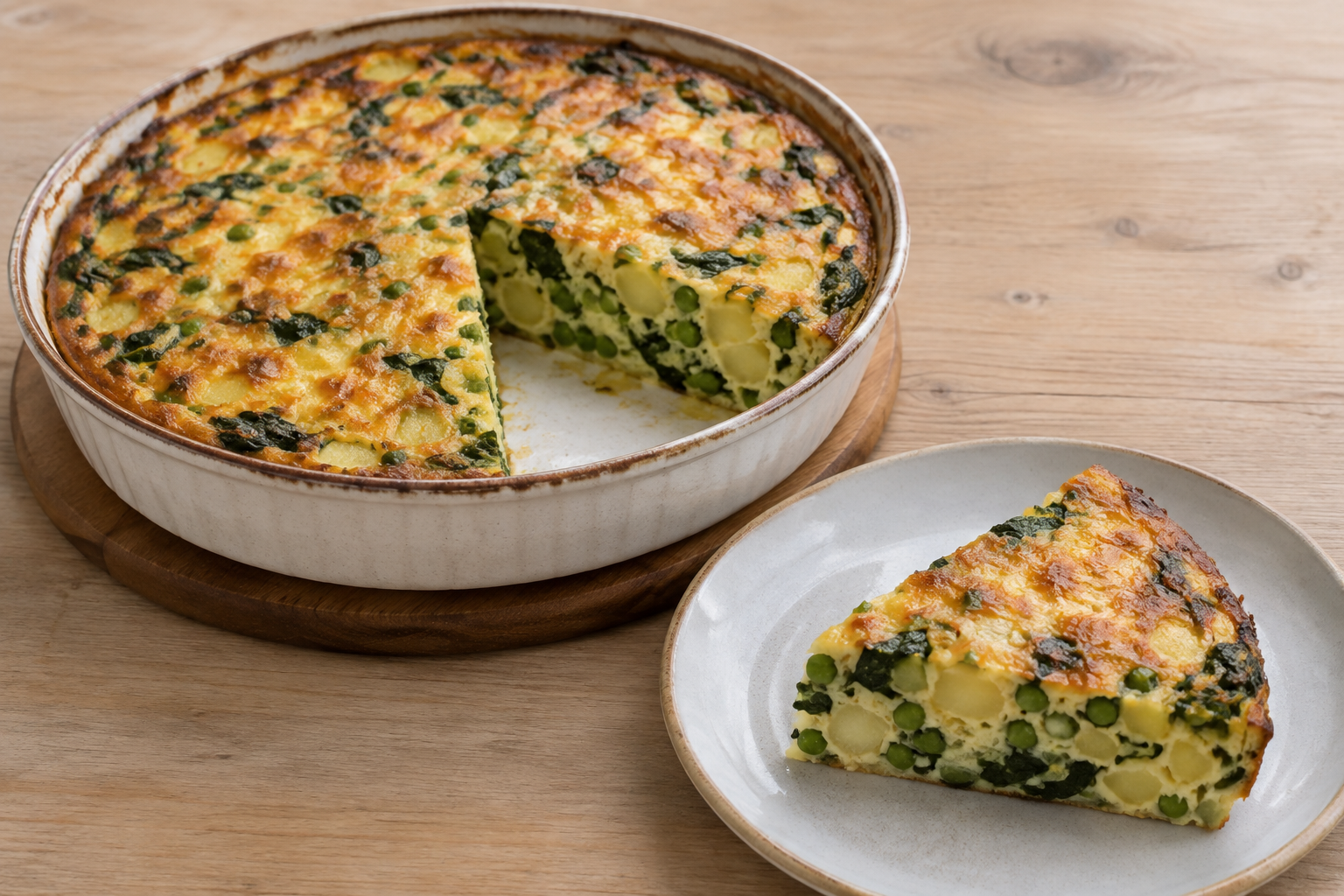 Pea and spinach oven frittata — finished-dish illustration