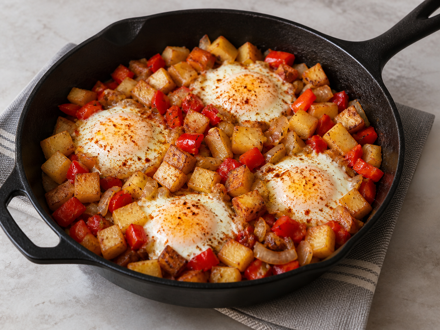 Potato, pepper and egg hash — finished-dish illustration