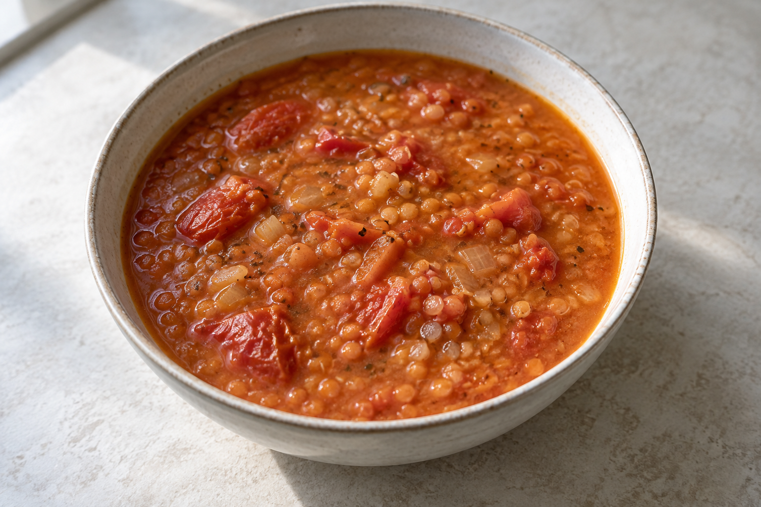 Roasted tomato and lentil soup — finished-dish illustration