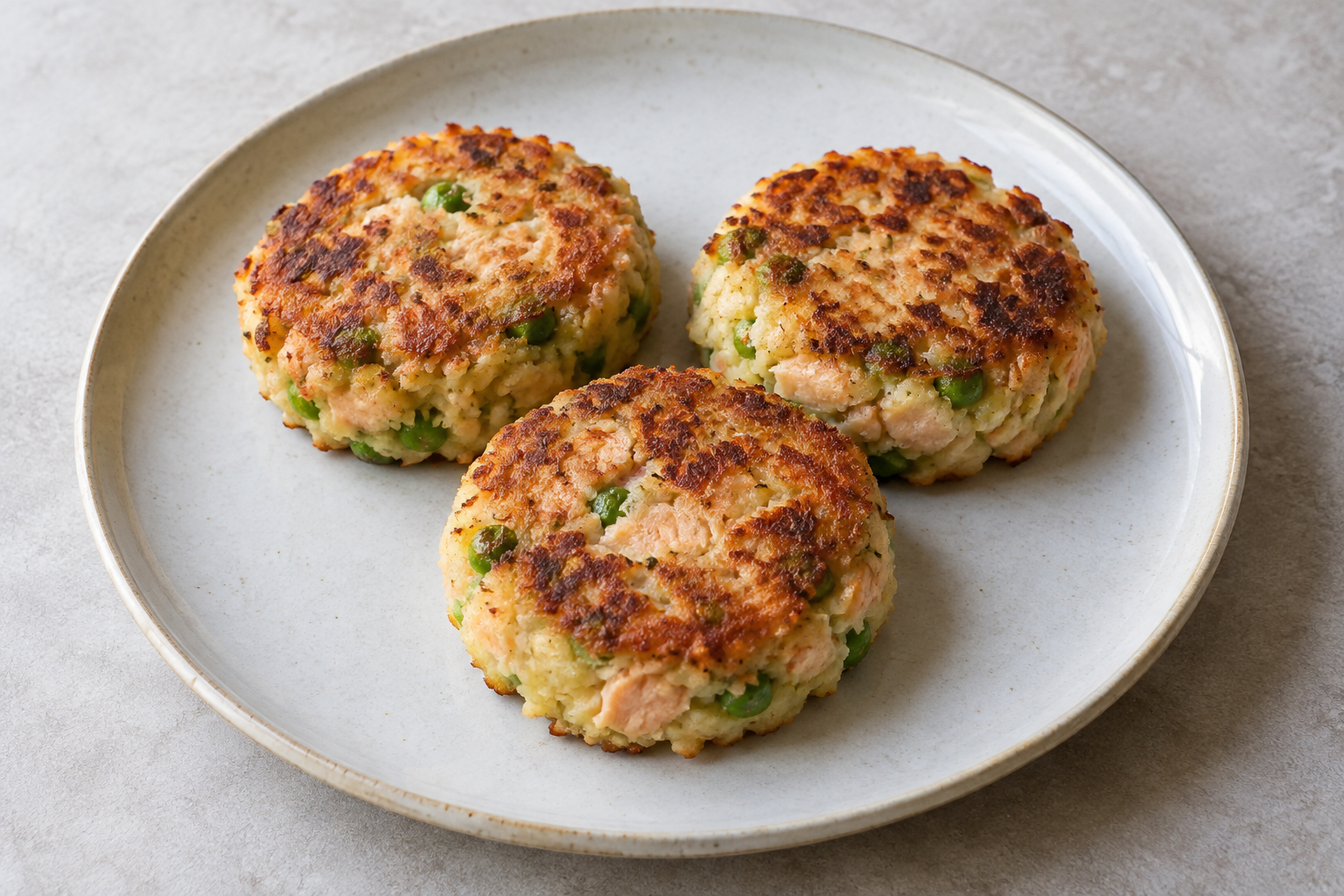 Salmon and pea fishcakes — finished-dish illustration