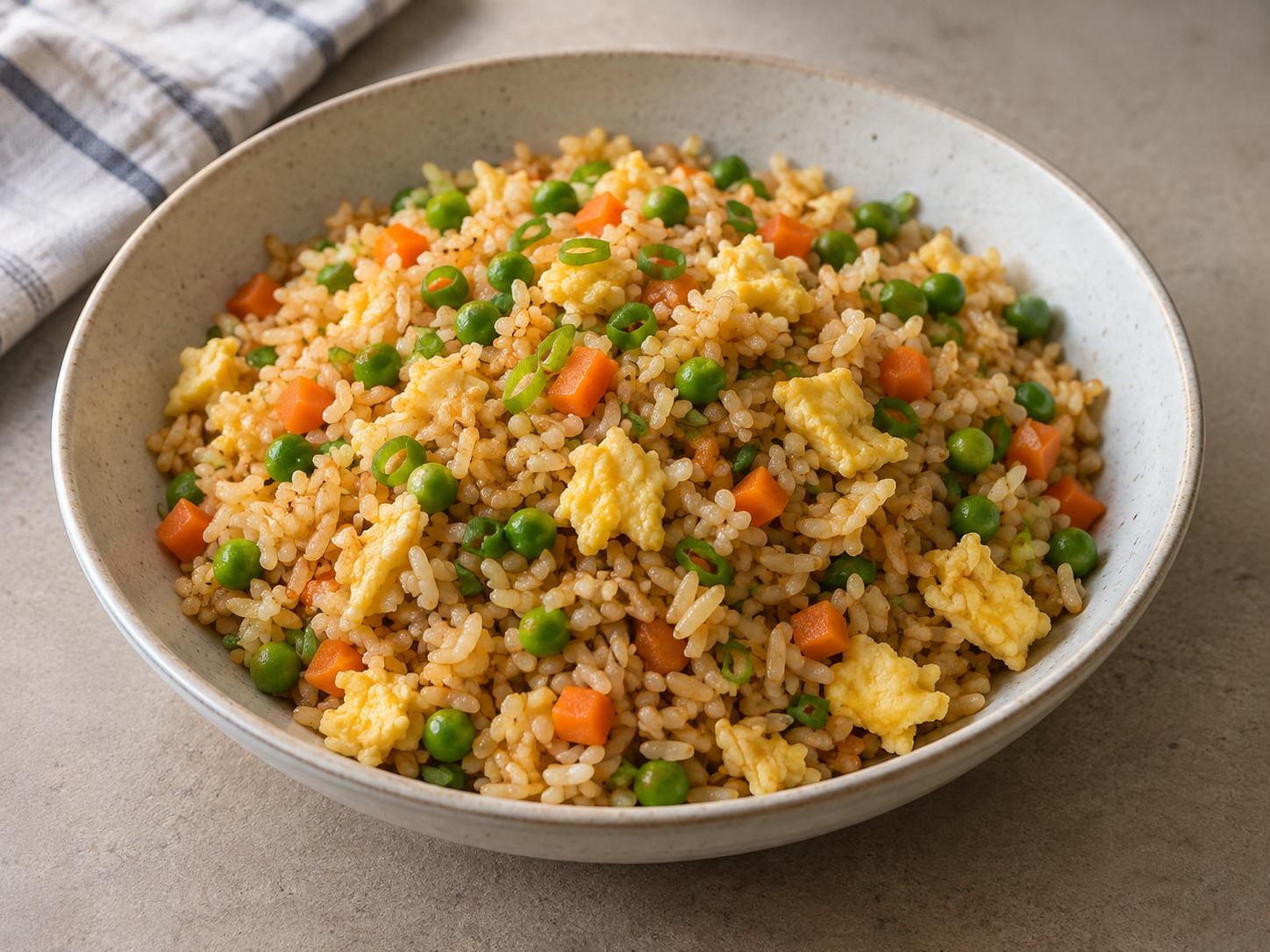 Vegetable and egg fried rice — finished-dish illustration