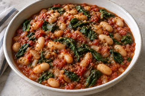 White bean, spinach and tomato stew — finished-dish illustration